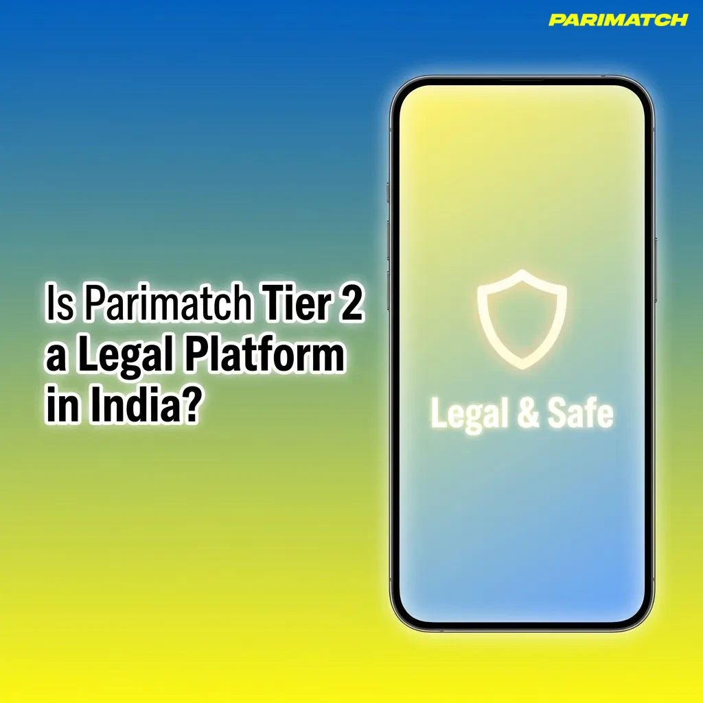 Illustration asking if Parimatch Tier 2 is legal in India, with icons of law, security shield, and online betting controls