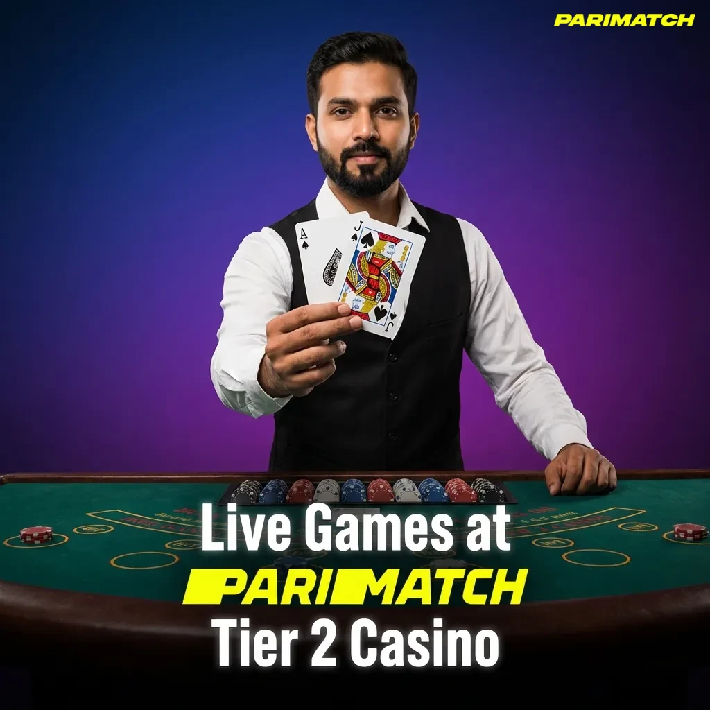 Screenshot of Parimatch Tier 2 live casino lobby showing roulette, blackjack, baccarat, poker and TV game tables.