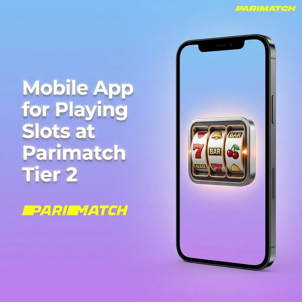 Phone screen showing Parimatch Tier 2 slots app interface with game lobby and spin button highlighted