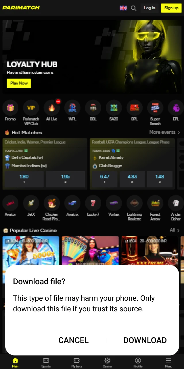 Find the Android APK download option.