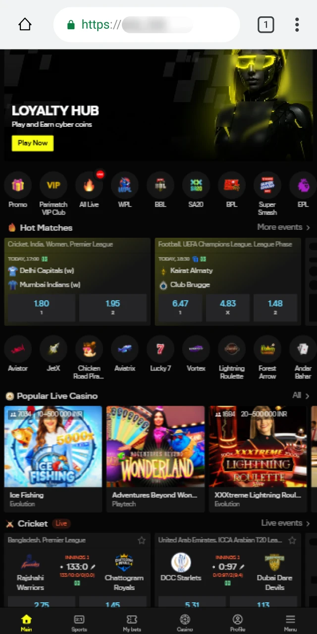 Open the official Parimatch website.