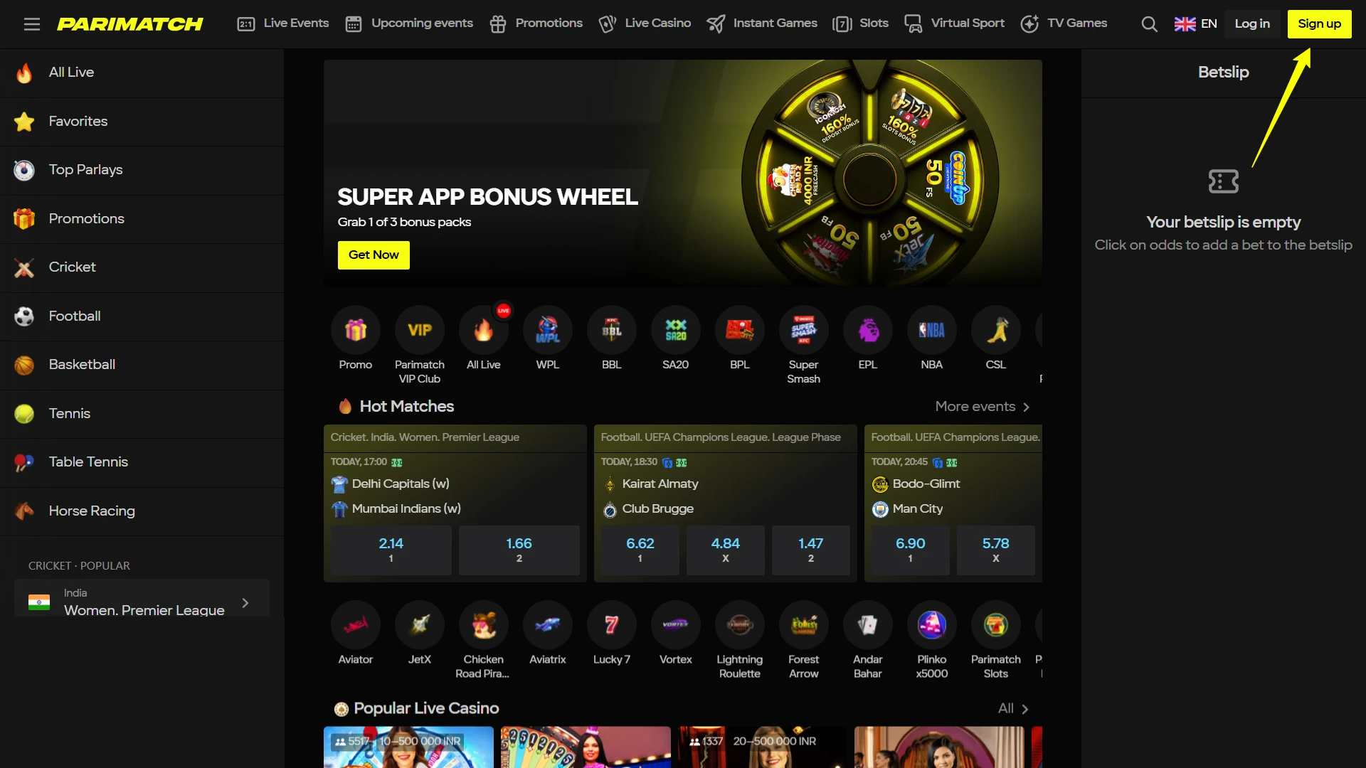 Start sign up on this site.