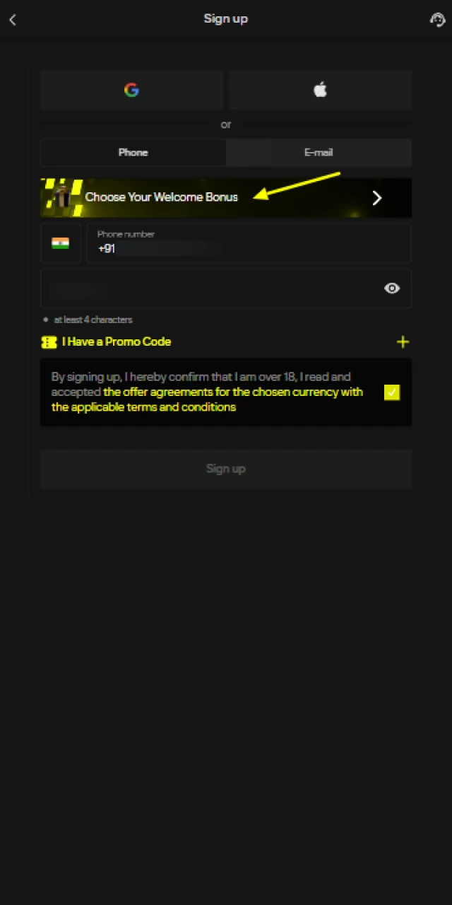 Set country, currency and bonus.