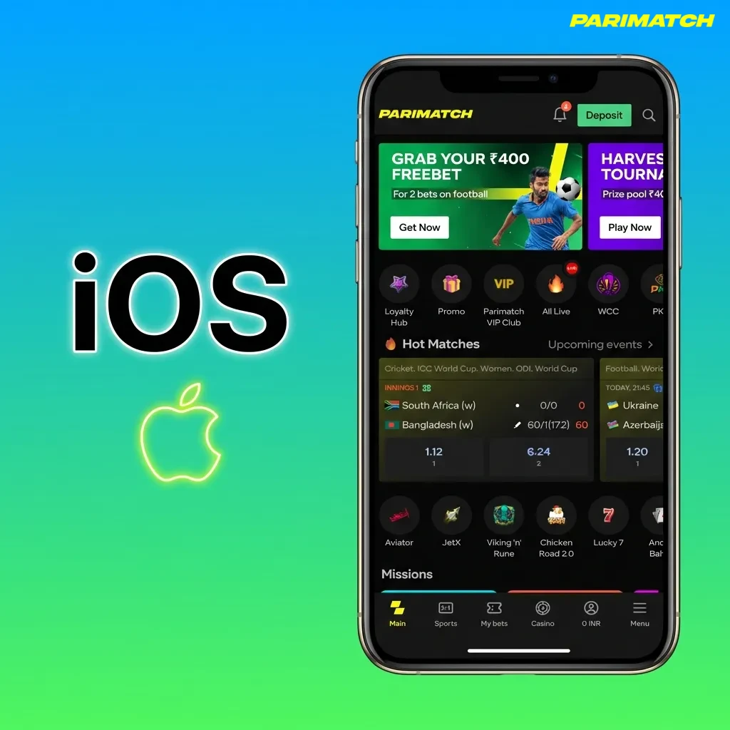 Illustration of an iPhone showing Parimatch site in Safari with steps to add it as a home screen app icon