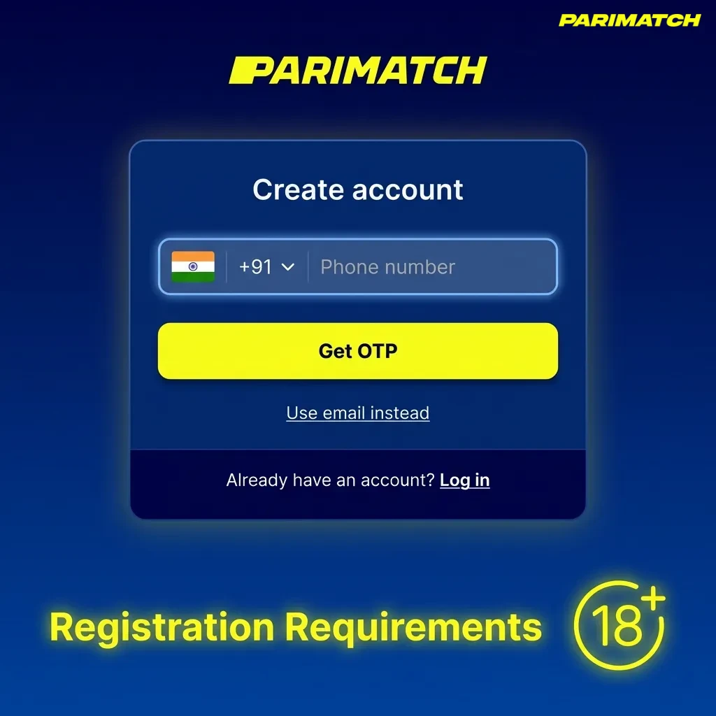 Infographic listing India Parimatch Tier 2 registration rules: age 18+, real details, one account, Indian ID docs, local law compliance