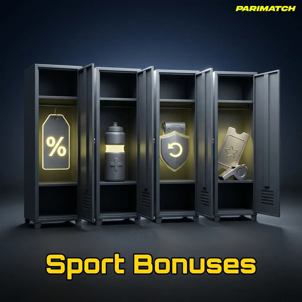 Colorful “Sport Bonuses” banner with icons for cricket, football, tennis, kabaddi and esports plus free bet and boost labels