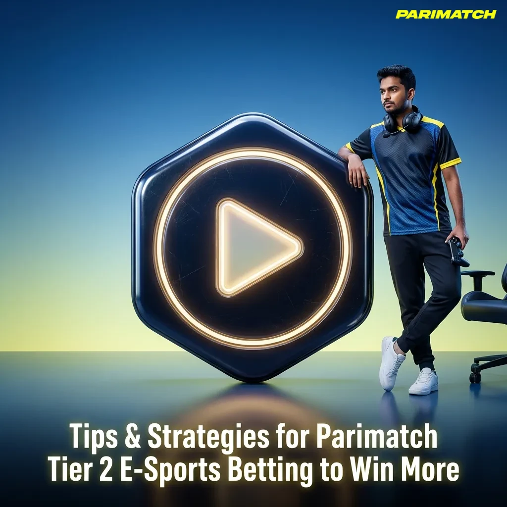 Graphic on Parimatch Tier 2 esports betting tips with icons for bankroll, research, odds comparison, and responsible play