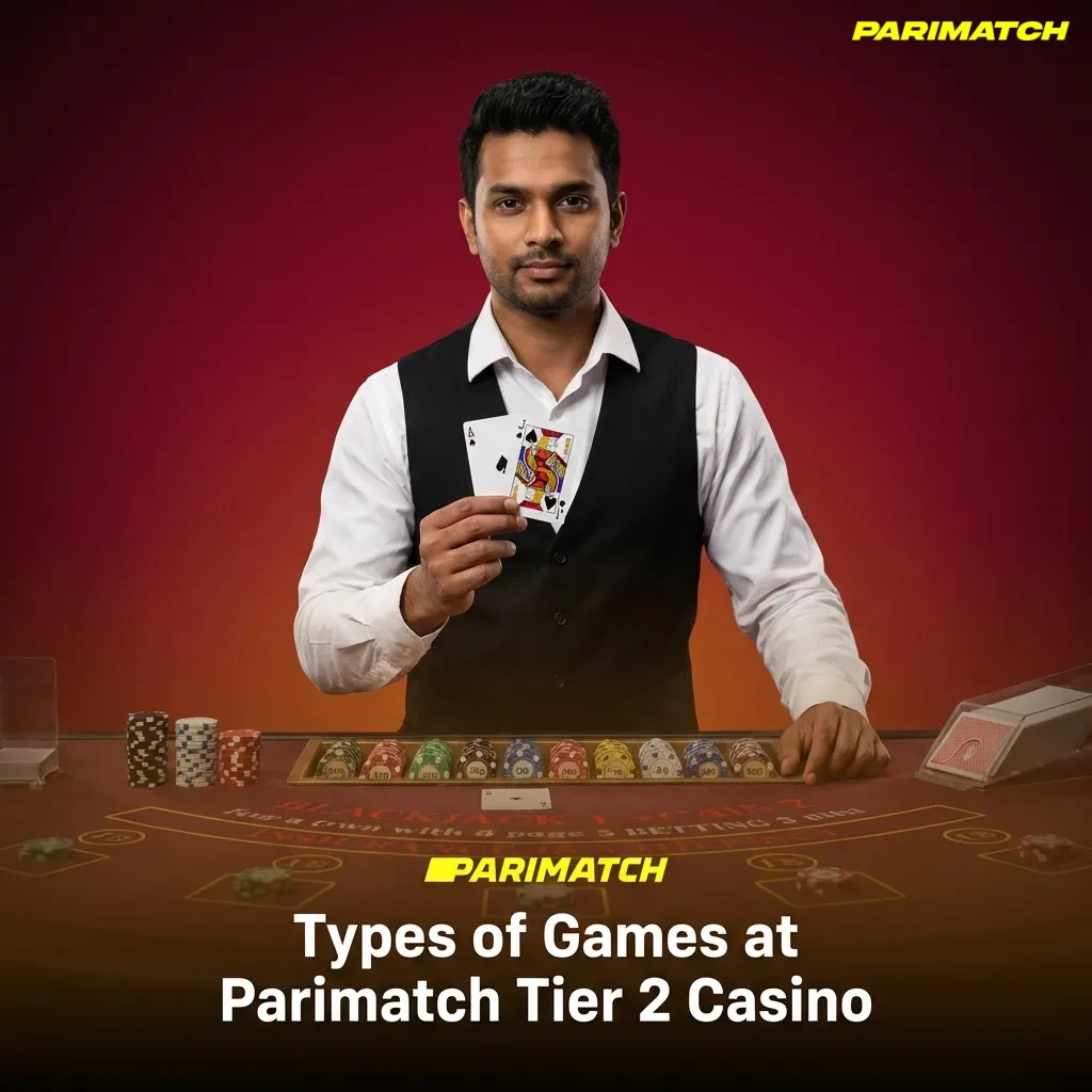 Collage of Parimatch Tier 2 casino games: slots, crash, tables, Indian cards, jackpots, and arcade titles on mobile.