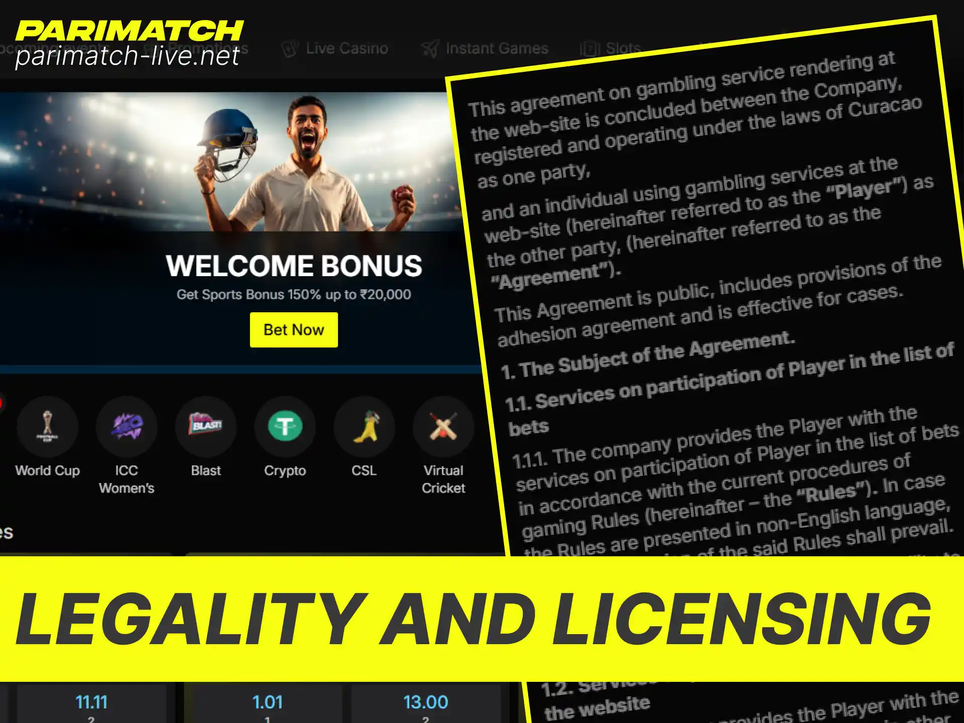 Verify the official legal status and international licensing of Parimatch in India.
