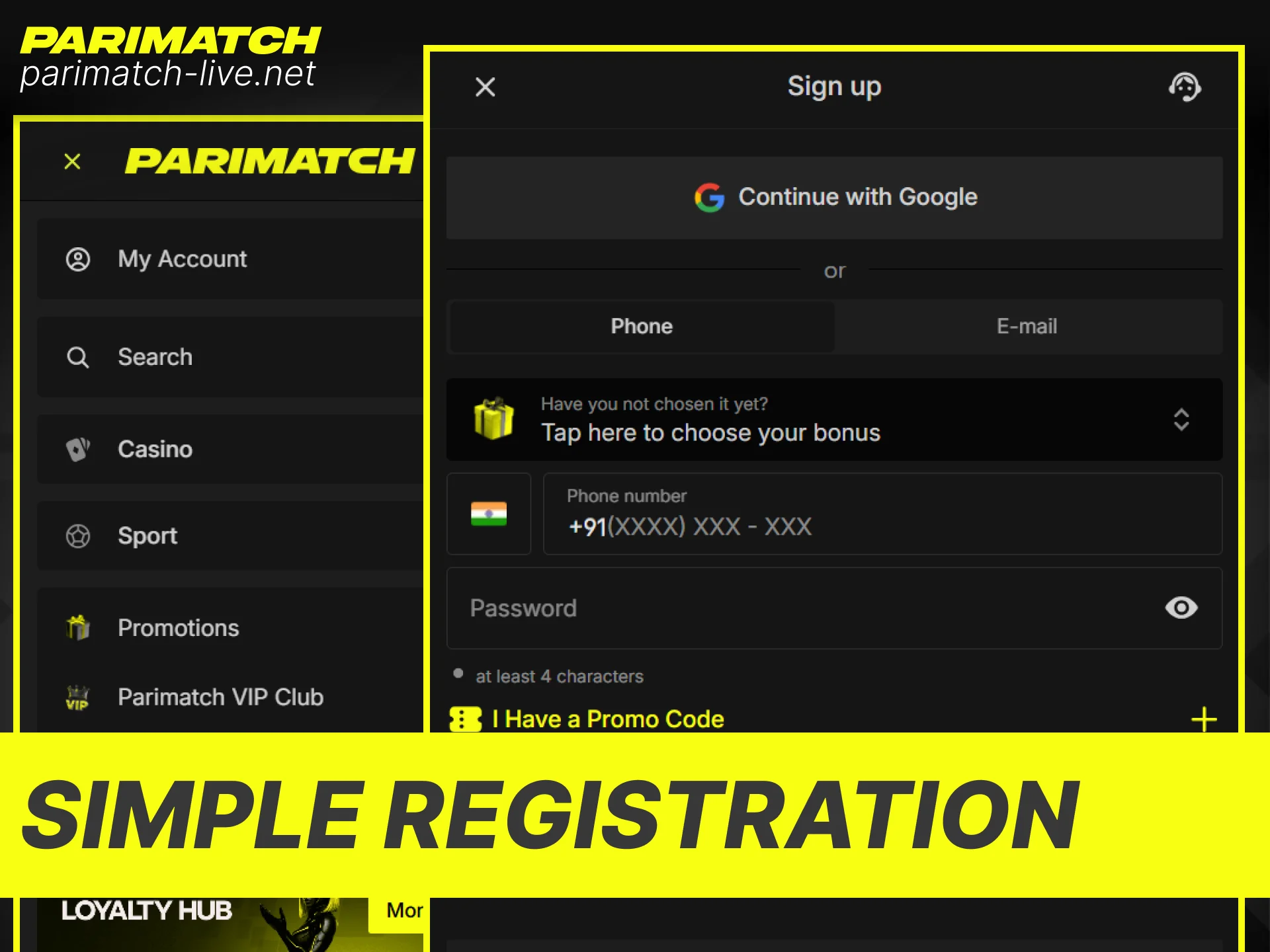 Follow this easy step-by-step guide to register a new account on Parimatch India.